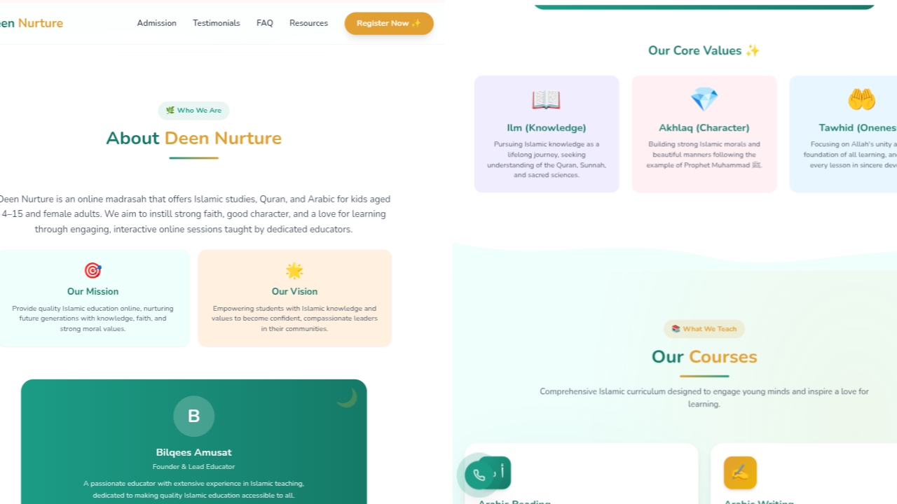 Deennurturers Website Mockup